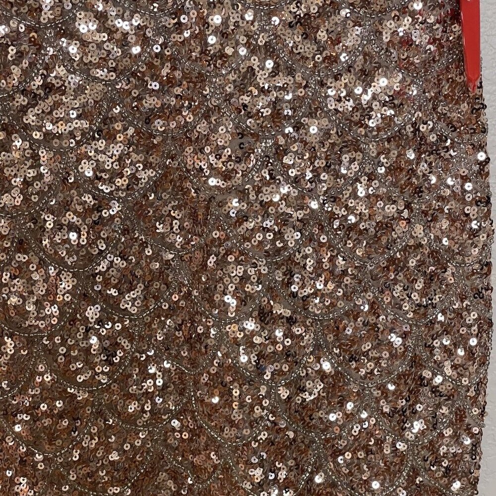 Mac Duggal Dress Size 8 Copper Silver Body Con Mini‎ Sequined Scallop - Picture 11 of 16